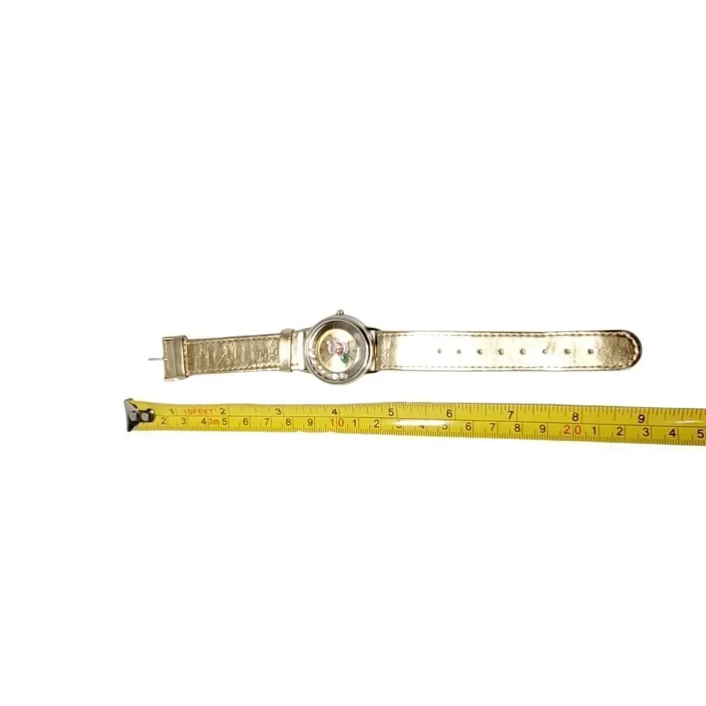 Santa Claus Christmas Holiday Watch Wristwatch Gold Band Moving Rhinestone WORKS